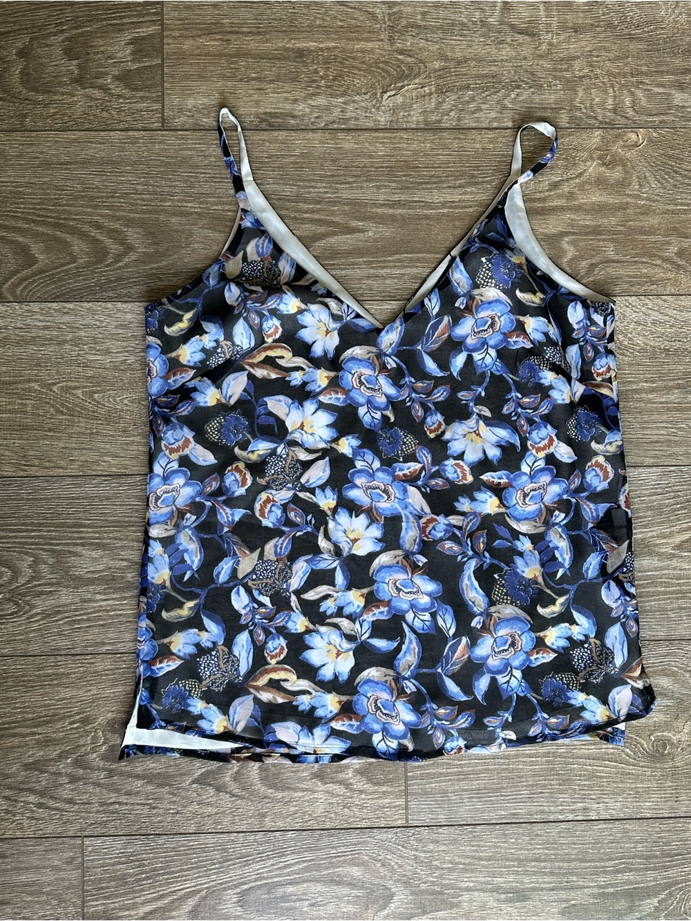White House black market floral blue and black chiffon tank dressy